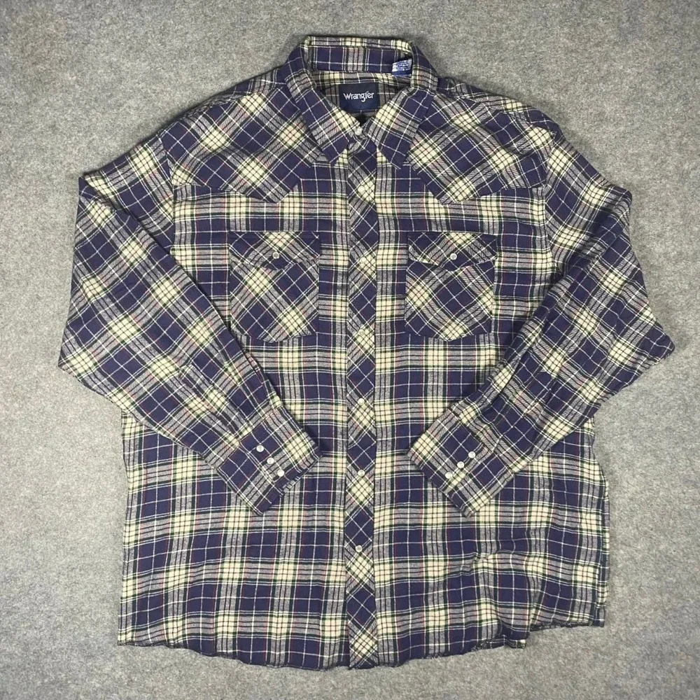 Wrangler Plaid Long Sleeve Western Shirt Men's 2XB Pearl Snap Flannel